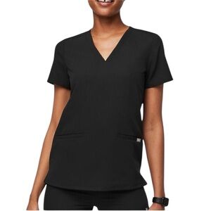 Figs Technical Collection V-neck Short Sleeve Scrub Top in Black Size S